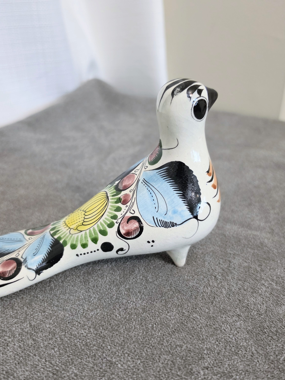 Vtg Tonala Bird Figurine Folk Art Clay Pottery Mexico Handpainted